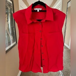 Walter Baker Red Buttonup Cap Sleeve Blouse